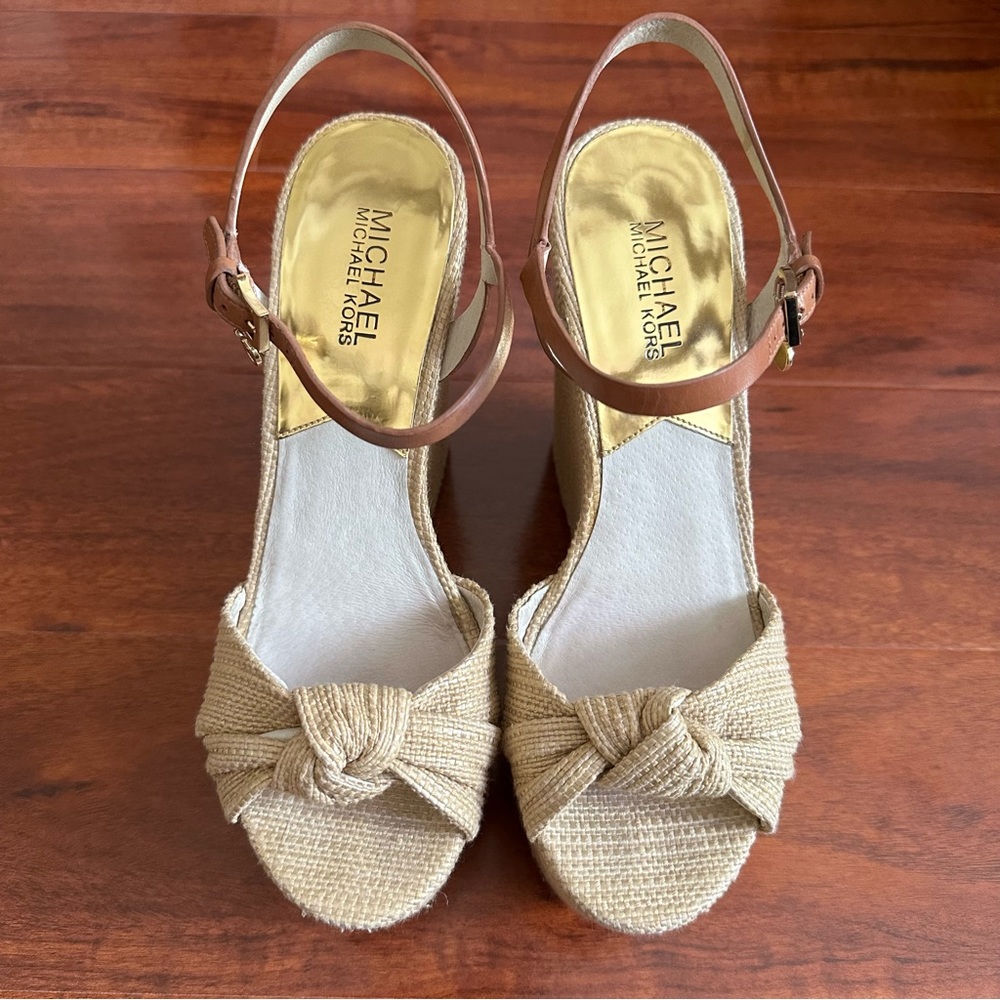 Michael Kors Knot-Top Raffia Platform Wedges - Picture 2 of 12